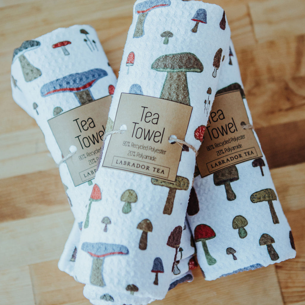 Soft, absorbent Tea Towels featuring charming mushroom pattern